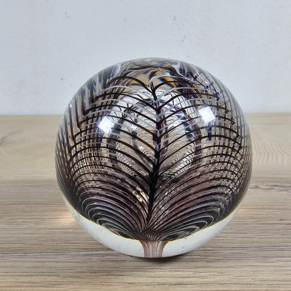 Glass Paperweight Abstract Swirls Black White Clear Round Decorative 2.5" - Picture 7 of 8